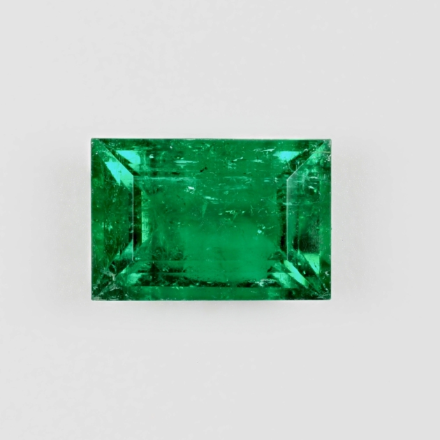 1.12 carat natural Panjshir emerald, front view on white background