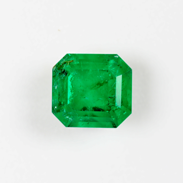 0.95 carat natural Panjshir emerald, front view on white background