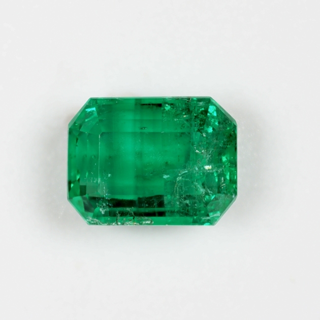 1.36 carat natural Panjshir emerald, Guild Certified, front view on white background