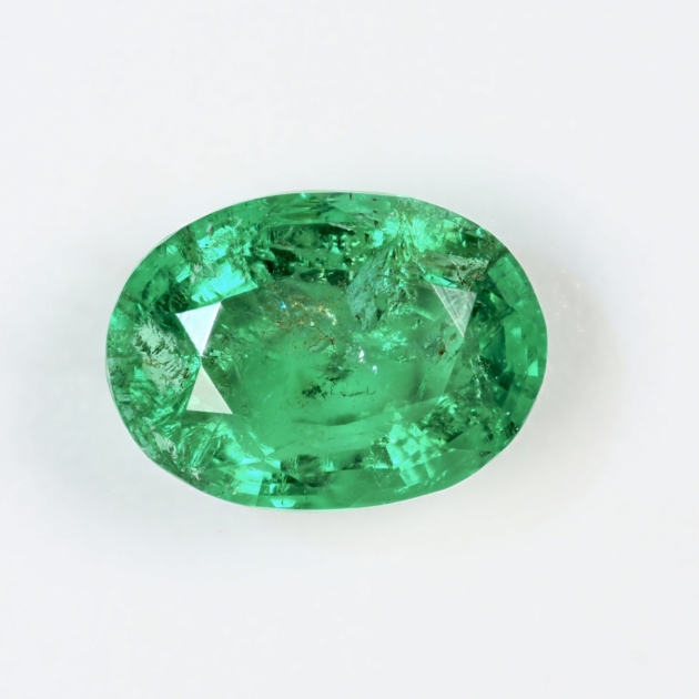 1.45 carat natural Panjshir emerald, front view on white background