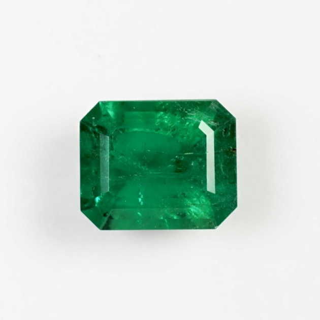 0.98 carat natural Panjshir emerald, front view on white background