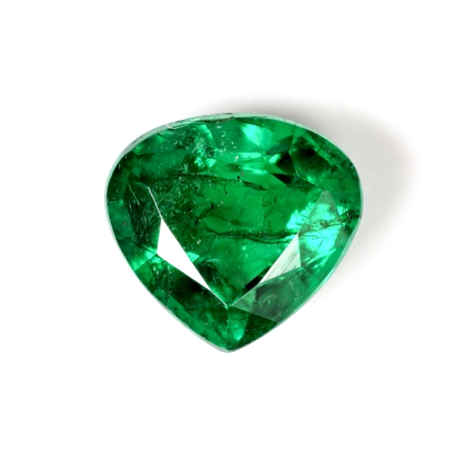 1.50 carat natural Zambian emerald, Guild Certified, front view on white background