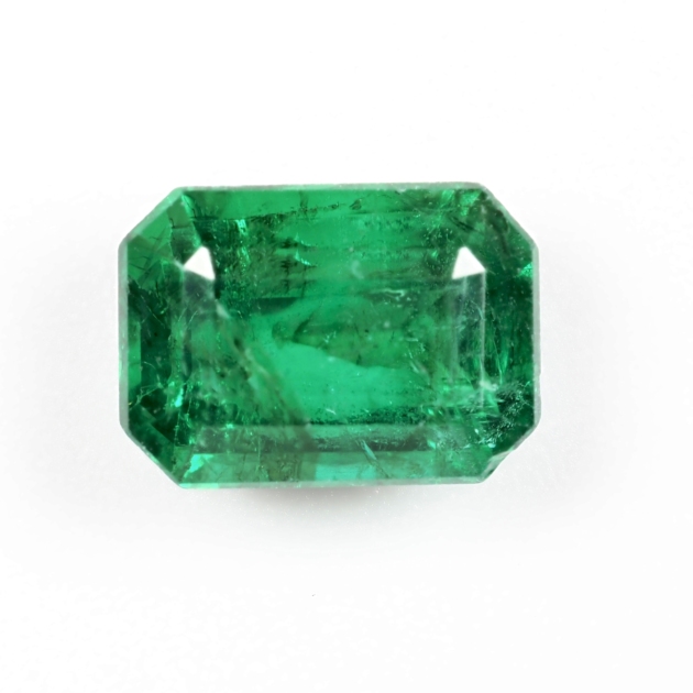 1.99 carat natural Zambian emerald, Guild Certified, front view on white background