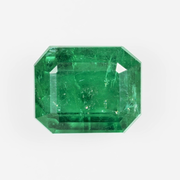 2.01 carat natural Zambian emerald, Guild Certified, front view on white background