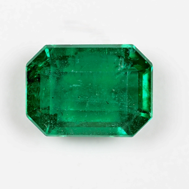2.32 carat natural Zambian emerald, Guild Certified, front view on white background