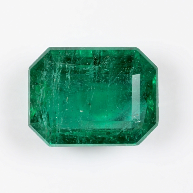 2.46 carat natural Zambian emerald, Guild Certified, front view on white background