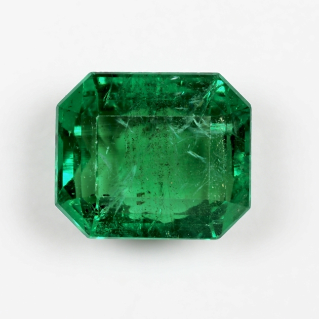 2.47 carat natural Zambian emerald, Guild Certified, front view on white background