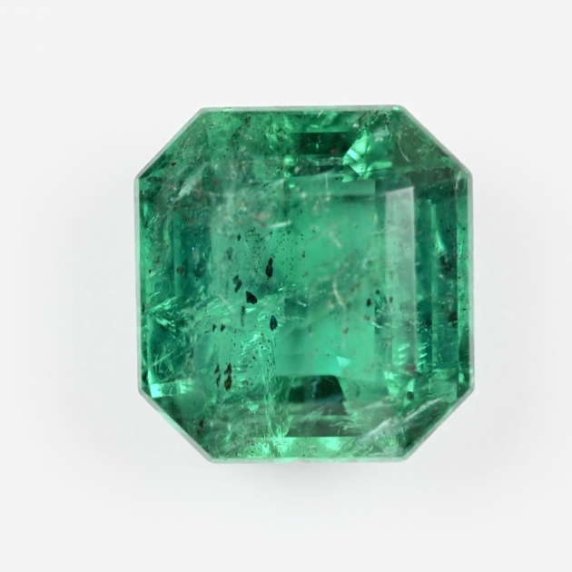 2.67 carat natural Zambian emerald, Guild Certified, front view on white background