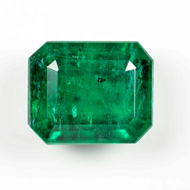3.35 carat natural Zambian emerald, Guild Certified, front view on white background