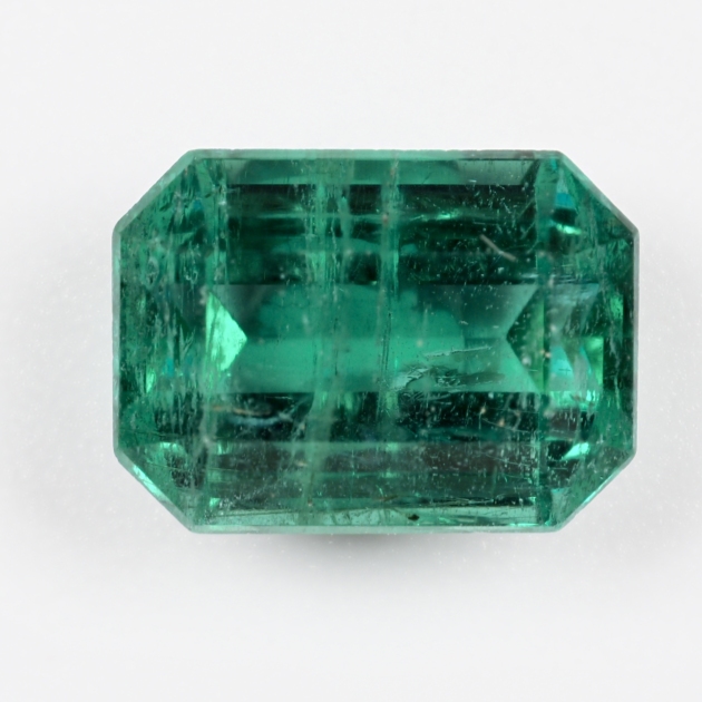 3.72 carat natural Zambian emerald, Guild Certified, front view on white background