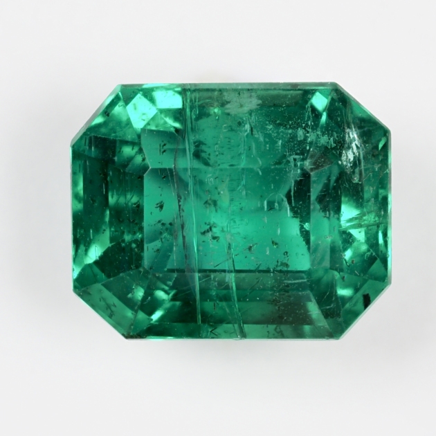 4.26 carat natural Zambian emerald, Guild Certified, front view on white background